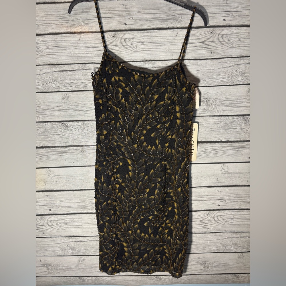 Oleg Cassini Black and Gold Mini Dress